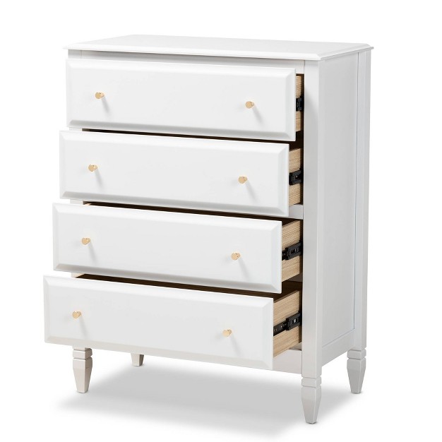 4 Drawer Naomi Wood Bedroom Chest White gold Baxton Studio