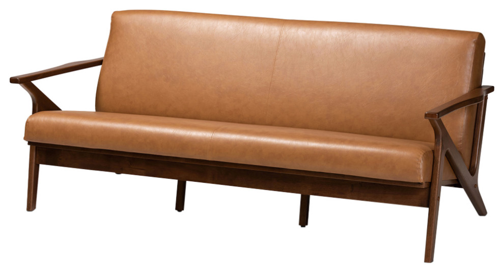 Bianca Mid Century Modern Sofa  Tan Faux Leather   Midcentury   Sofas   by Baxton Studio  Houzz