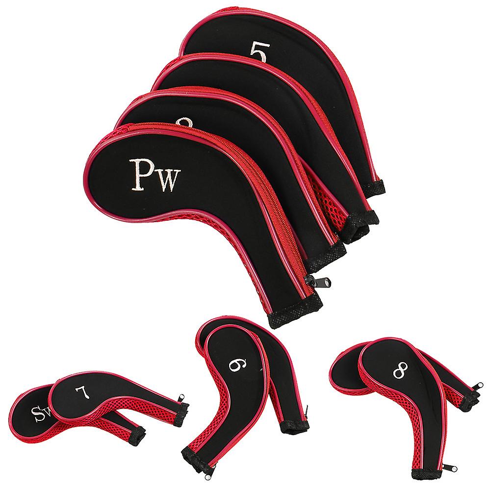 10pcs Neoprene Golf Club Iron Head Covers Putter Set Protector Case Golf Accessory(red)