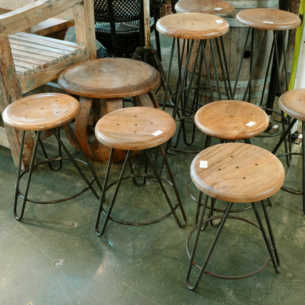 Simple Teak  ampIron Stool   Midcentury   Accent And Garden Stools   by Design Mix Furniture  Houzz