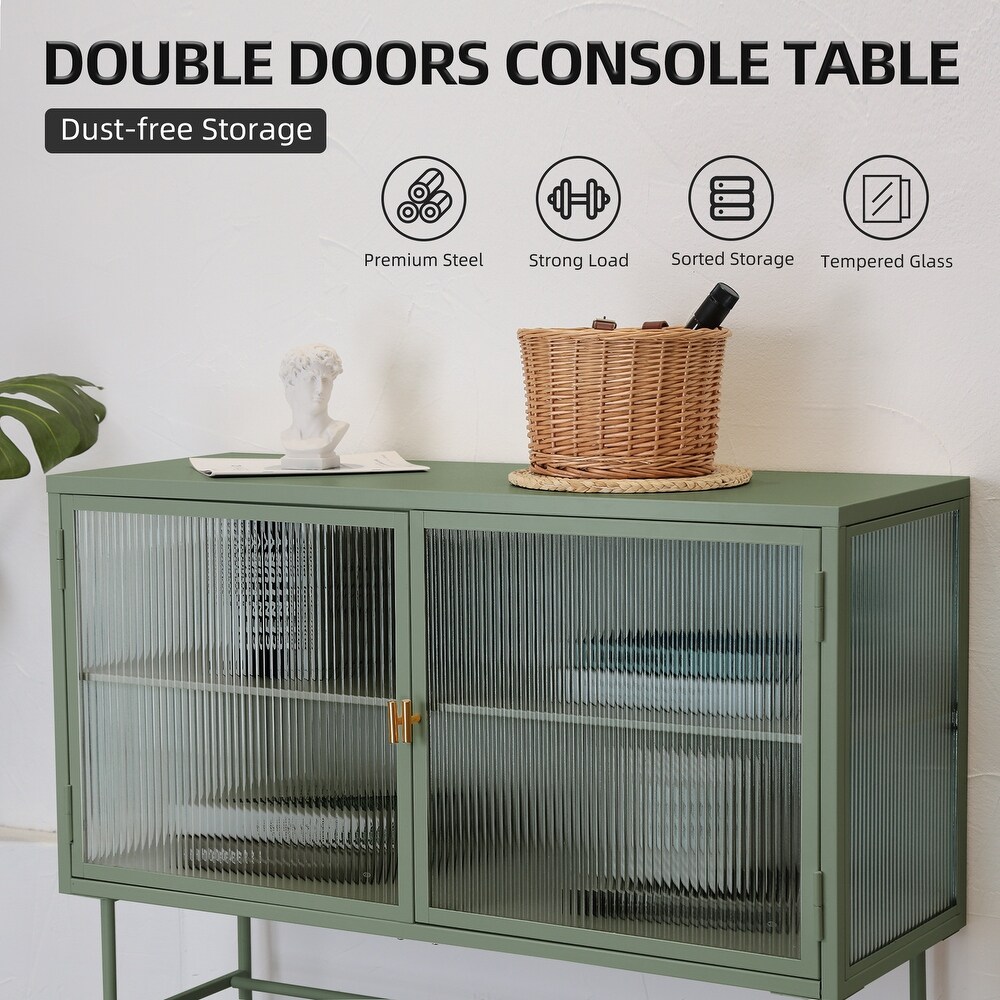 Sideboard Buffet With Fluted Glass Doors Detachable Shelves