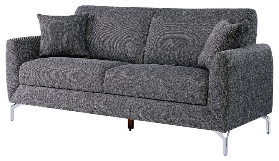 Fabric Sofa with 2 Matching Pillows and Metal Feet Gray   Midcentury   Sofas   by Homesquare  Houzz