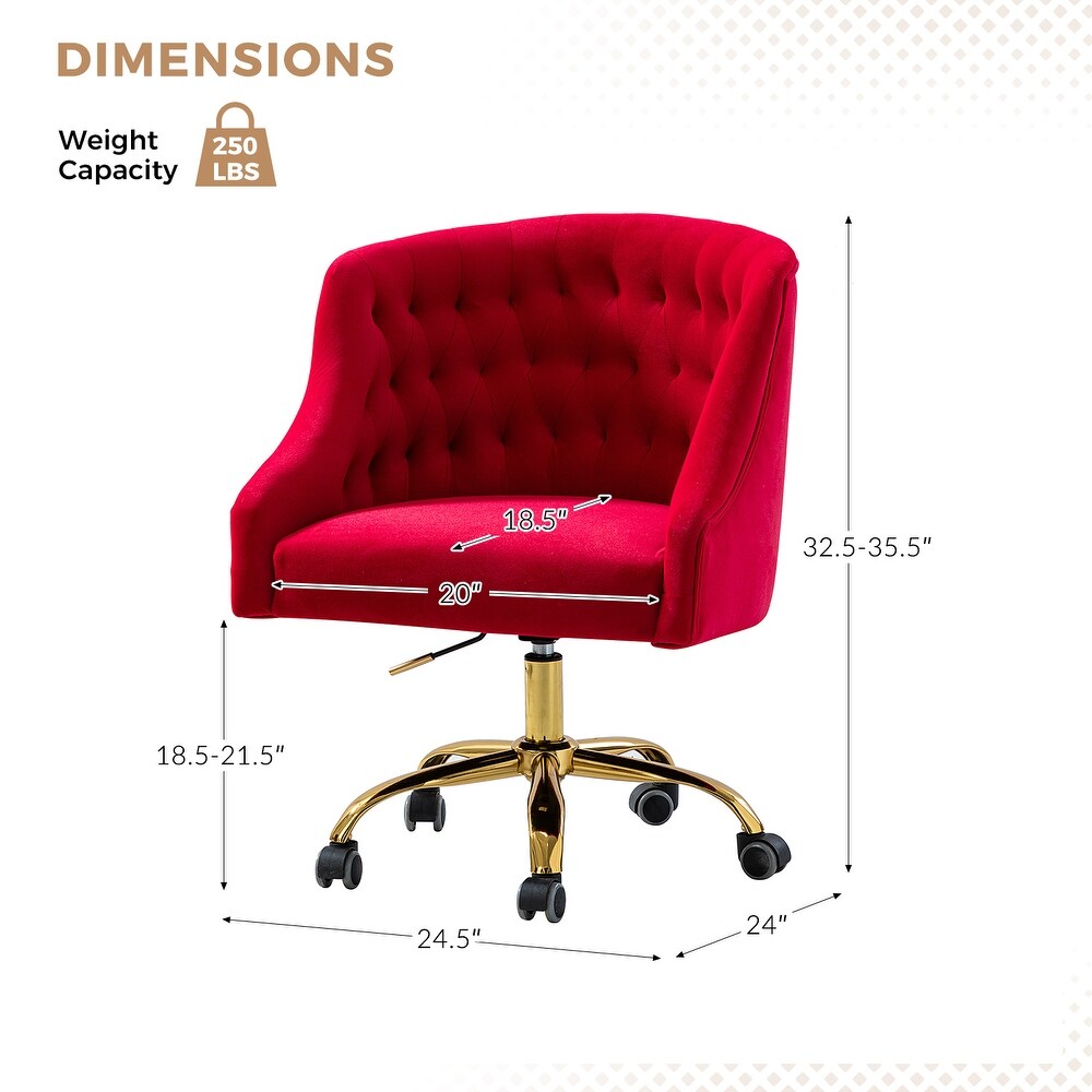 Modern Velvet Tufted Office Chair with Gold Metal Base by HULALA HOME