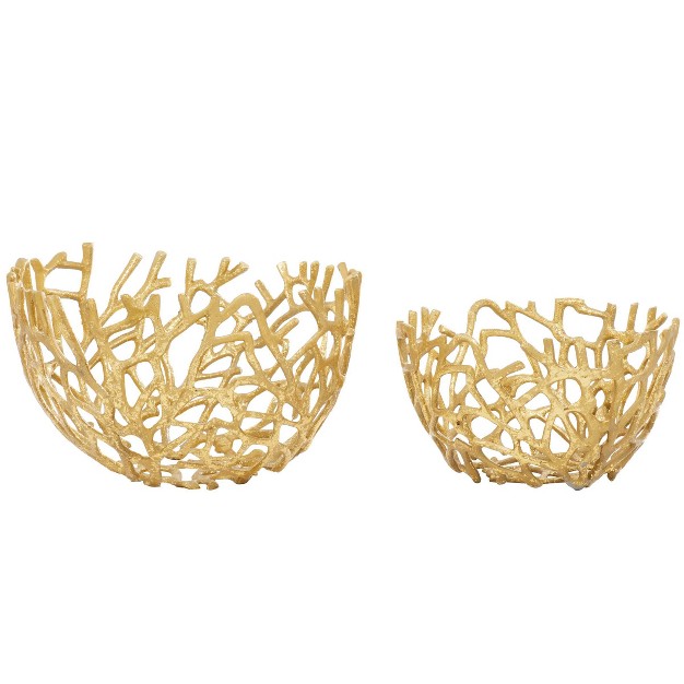 Set Of 2 Round Coastal Aluminum Vine Bowls Gold Olivia amp May