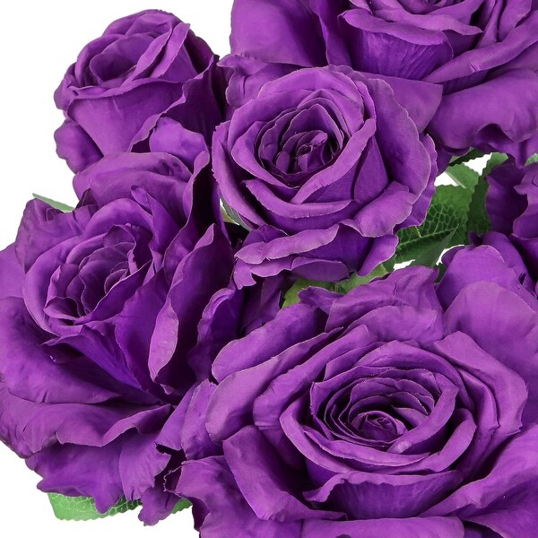 Set of 2 Purple Artificial Grand Rose Flower Stem Bush Bouquet 22in