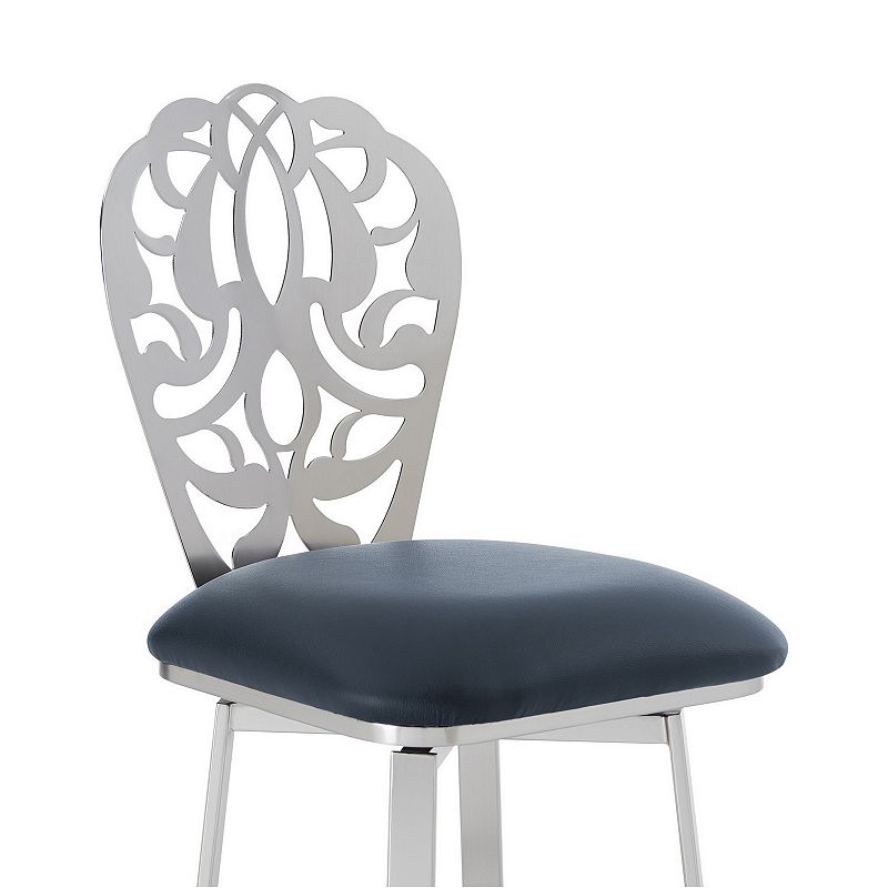 30 Inches Leatherette Barstool with Ornate Cut Out， Gray