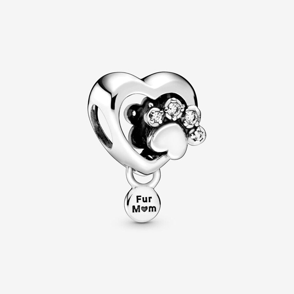 PANDORA  Sparkling Paw Print & Heart Charm