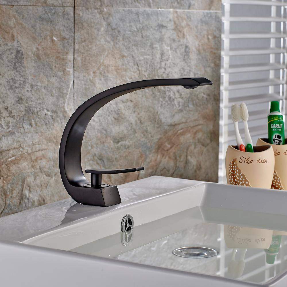 Boyel Living Single Hole Single-Handle Bathroom Faucet with Curved Spout in Matte Black BM213B