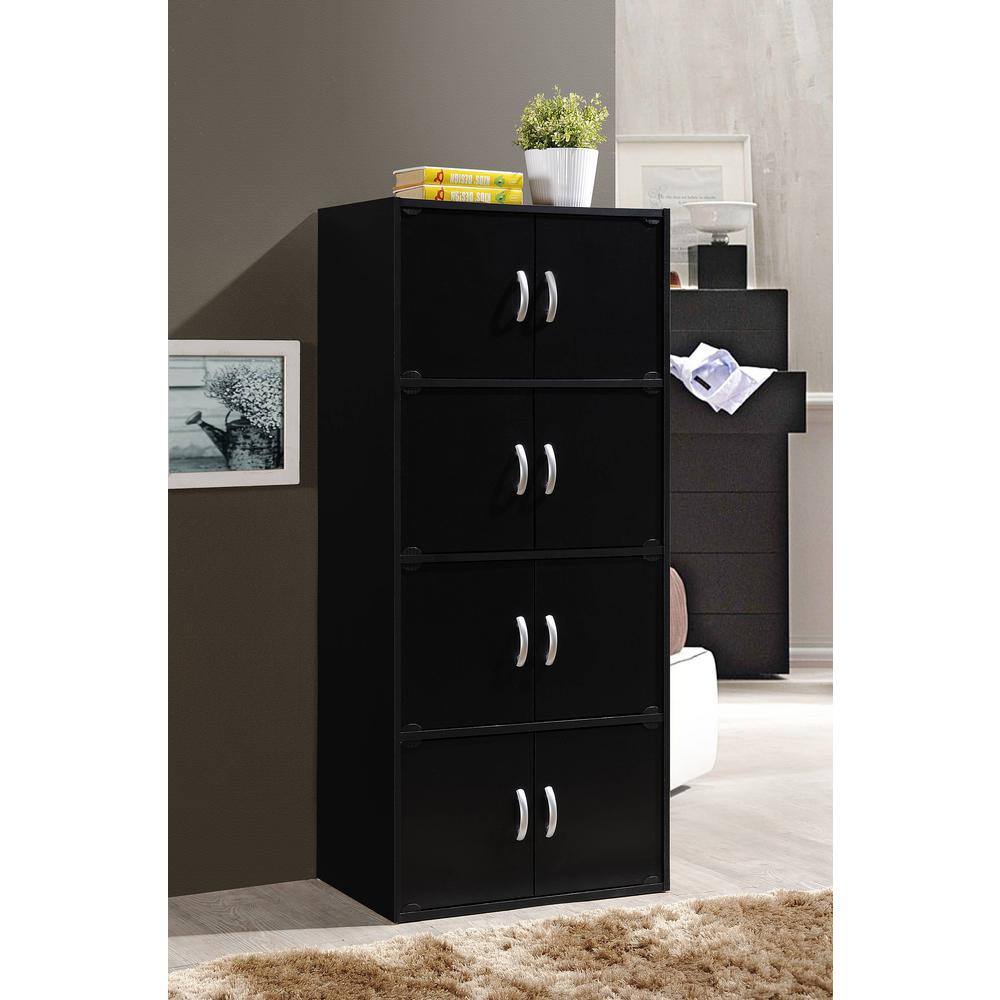 HODEDAH 4-Shelf 54 in. H Black Bookcase with Double Doors HID44 BLACK