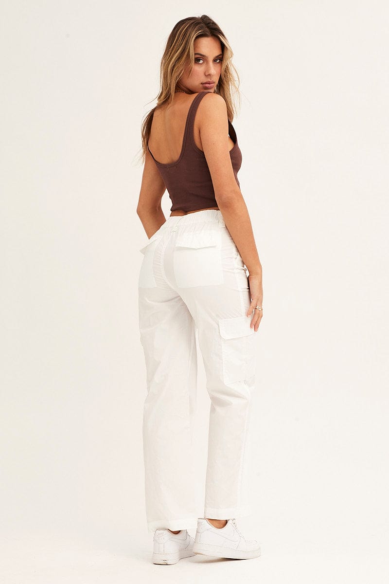 White Cargo Pants Mid Rise