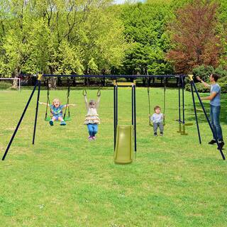 Gymax 660 lbs. Kids Metal Swing Set for Backyard 7-in-1 Multi-Functional Swing Set GYM10812