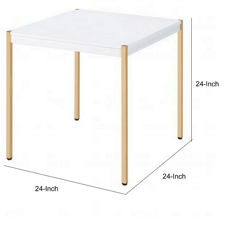 End Table with Metal Tube Legs， White and Gold