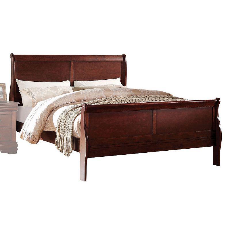 Transitional Panel Design Sleigh Eastern King Size Bed， Cherry Brown