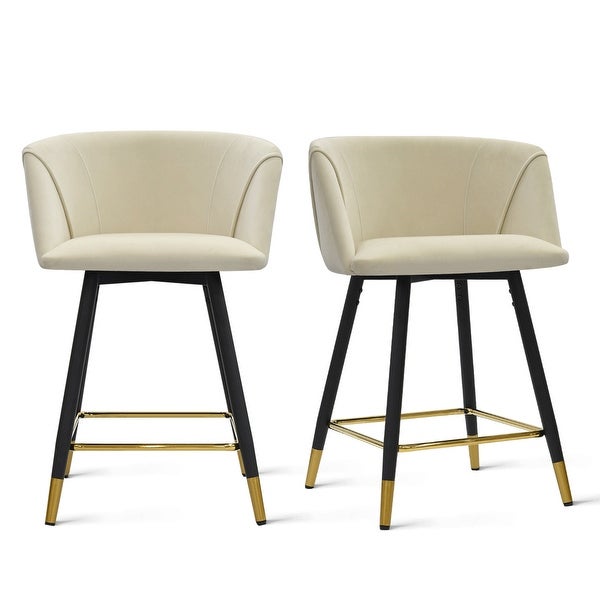 Upholstered Counter Height Swivel Bar Stools with Arm Velvet Set of 2