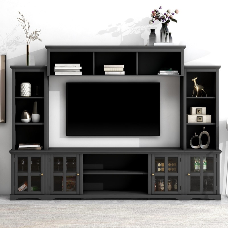 Minimalism Style Entertainment Wall Unit with Bridge  Modern TV Console Table for TVs Up to 70\