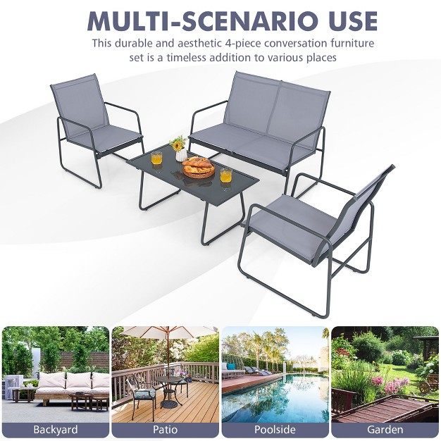 Costway 4 piece Metal Patio Furniture Chat Set Outdoor Conversation Table Garden