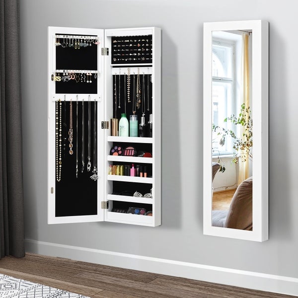 Costway Wall Door Mounted Mirrored Jewelry Cabinet Organizer Storage - See Details - - 23038811