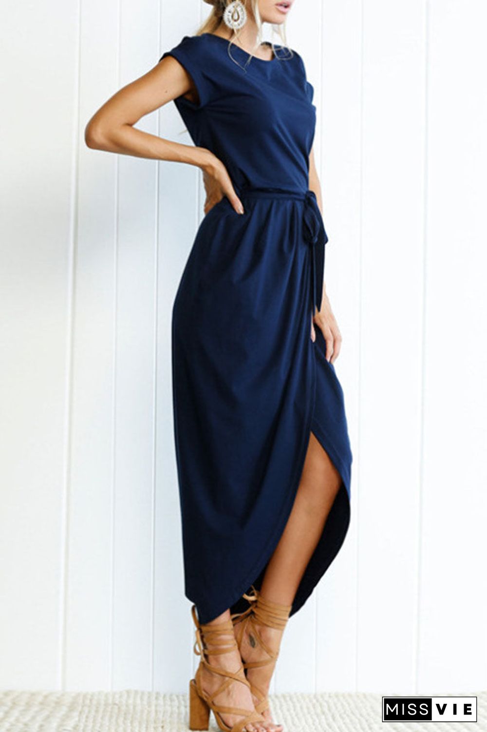 Casual Solid Neck Irregular Dresses