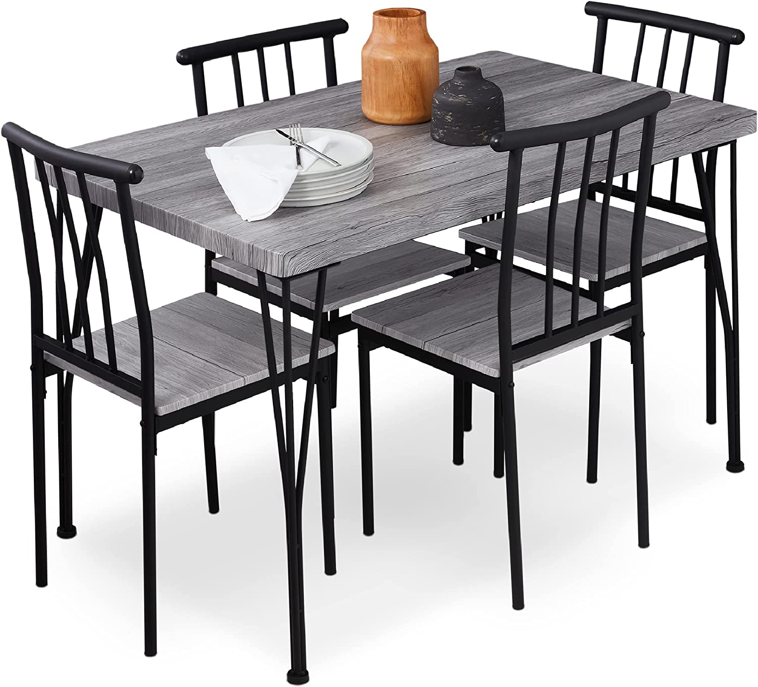 Best Choice Products 5-Piece Metal and Wood Indoor Modern Rectangular Dining Table Furniture Set for Kitchen， Dining Room， Dinette， Breakfast Nook w/ 4 Chairs - Gray