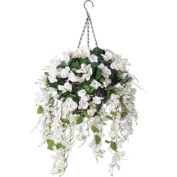 Artificial Faux Hanging Flowers Plants Baskets for Spring Outdoor Outside Decoration，Fake White Silk Long Stems Vines Hibiscus