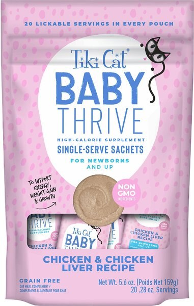 Tiki Cat Baby Thrive Grain-Free Chicken and Chicken Liver Recipe Wet Cat Food， 0.25-oz pouch， case of 20