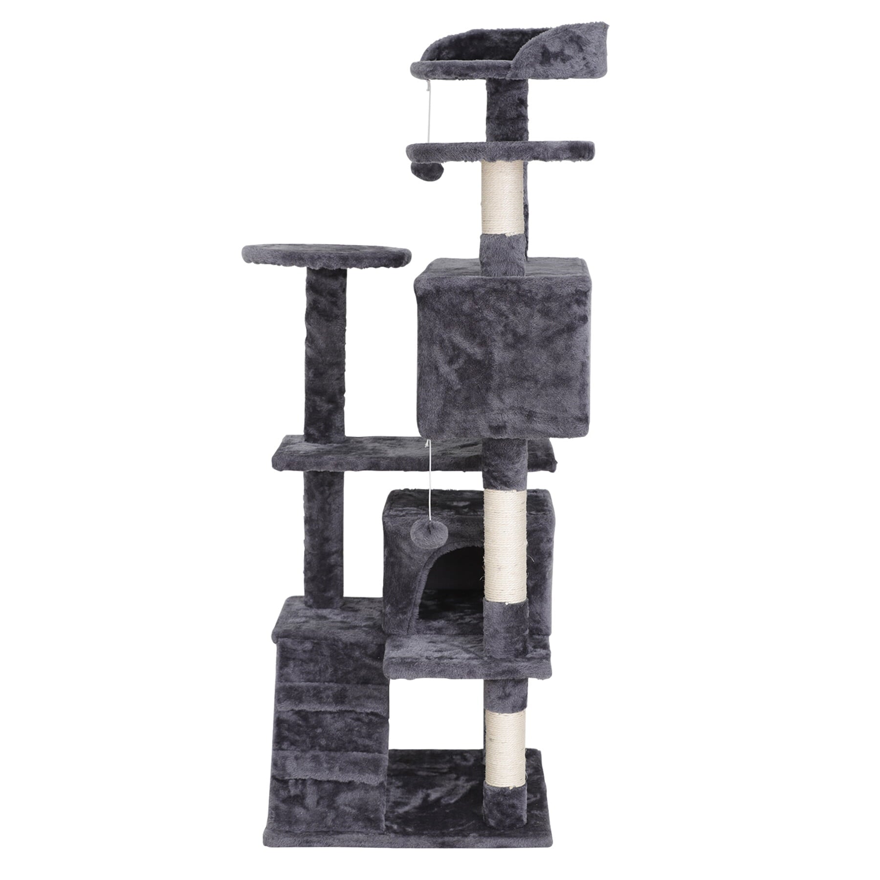 HomGarden 55''H Multi-Level Soft Cat Tree Condo Cat Tower W/Scratching Posts and Top Perch， Gray