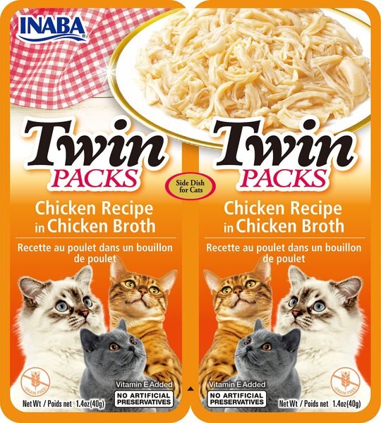 Inaba Twin Packs Chicken Recipe in Chicken Broth Grain-Free Cat Food Topper， 1.4-oz， pack of 2