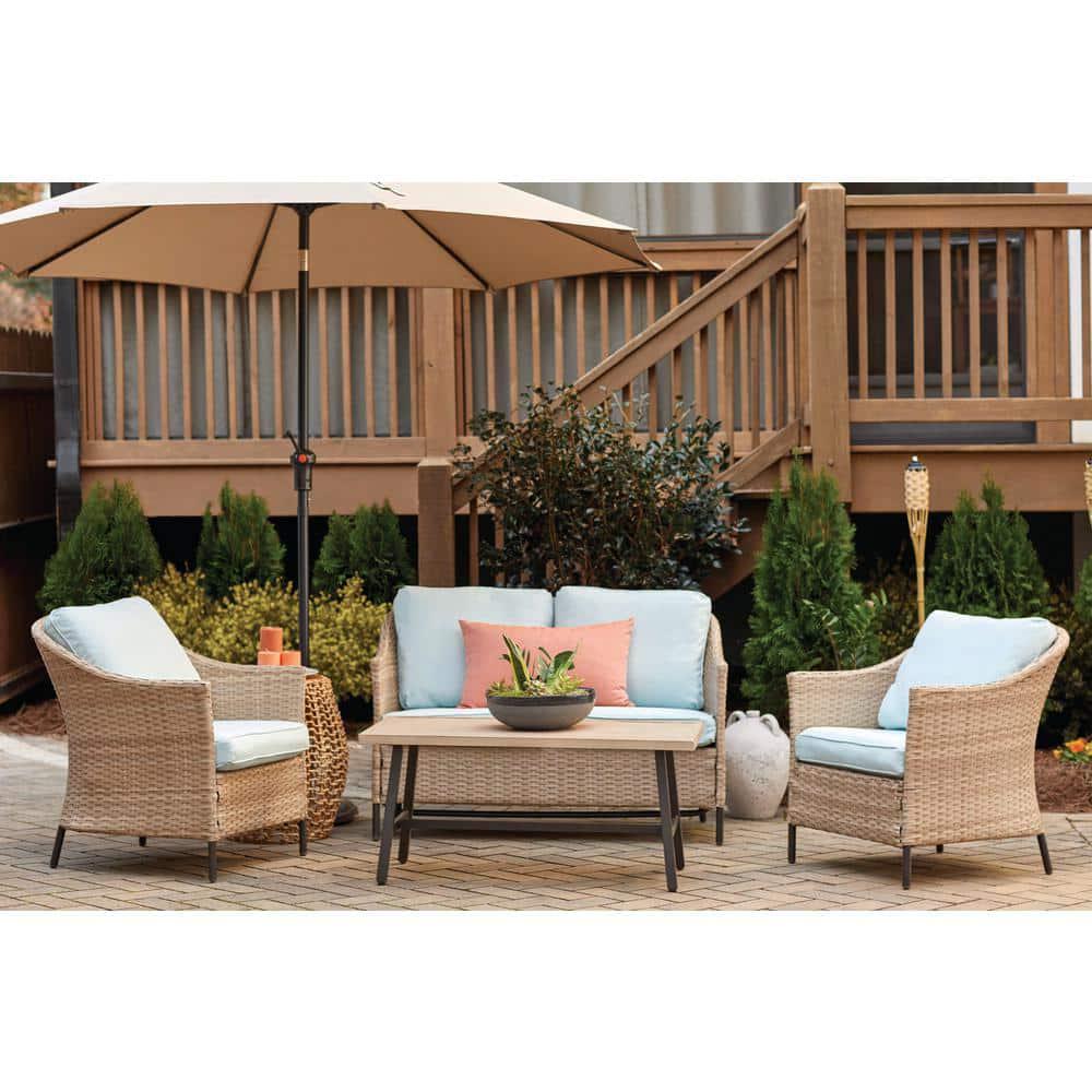 StyleWell Park Pointe 4Piece Wicker Patio Conversation Set with Seabreeze Cushions