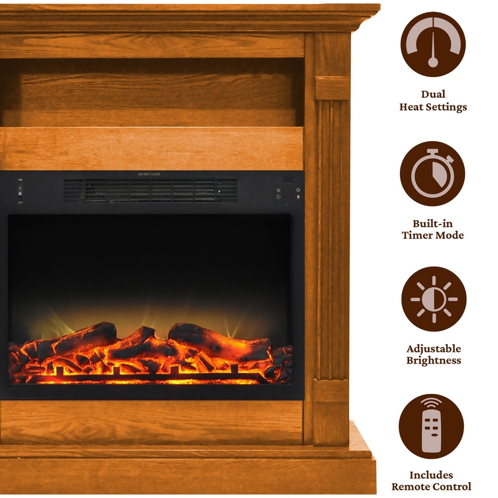 Cambridge Sienna 34 In. Electric Fireplace w/ Enhanced Log Display and Teak Mantel