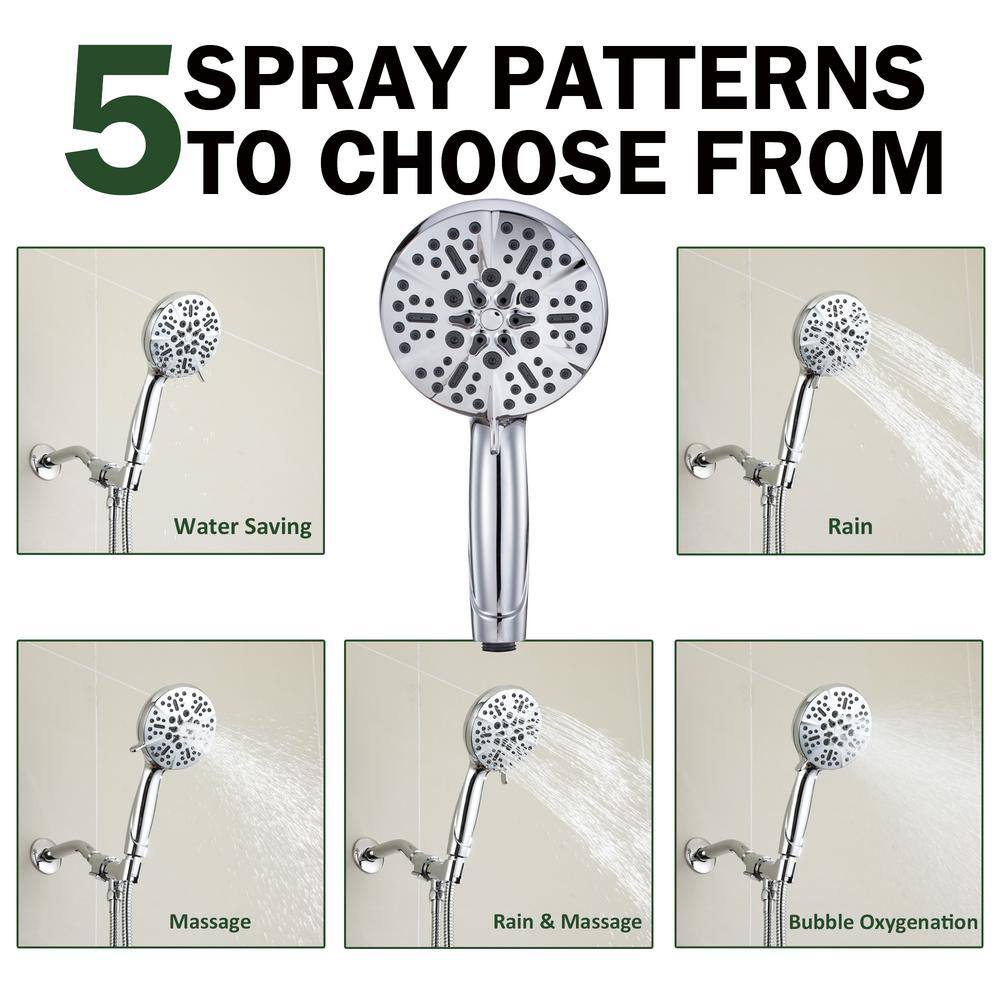 Boyel Living 5-Spray Patterns 5 in. High Pressure Wall Mount Handheld Shower Head with 2.5 GPM and 59 in. Long Hose TWHSB015-5CH