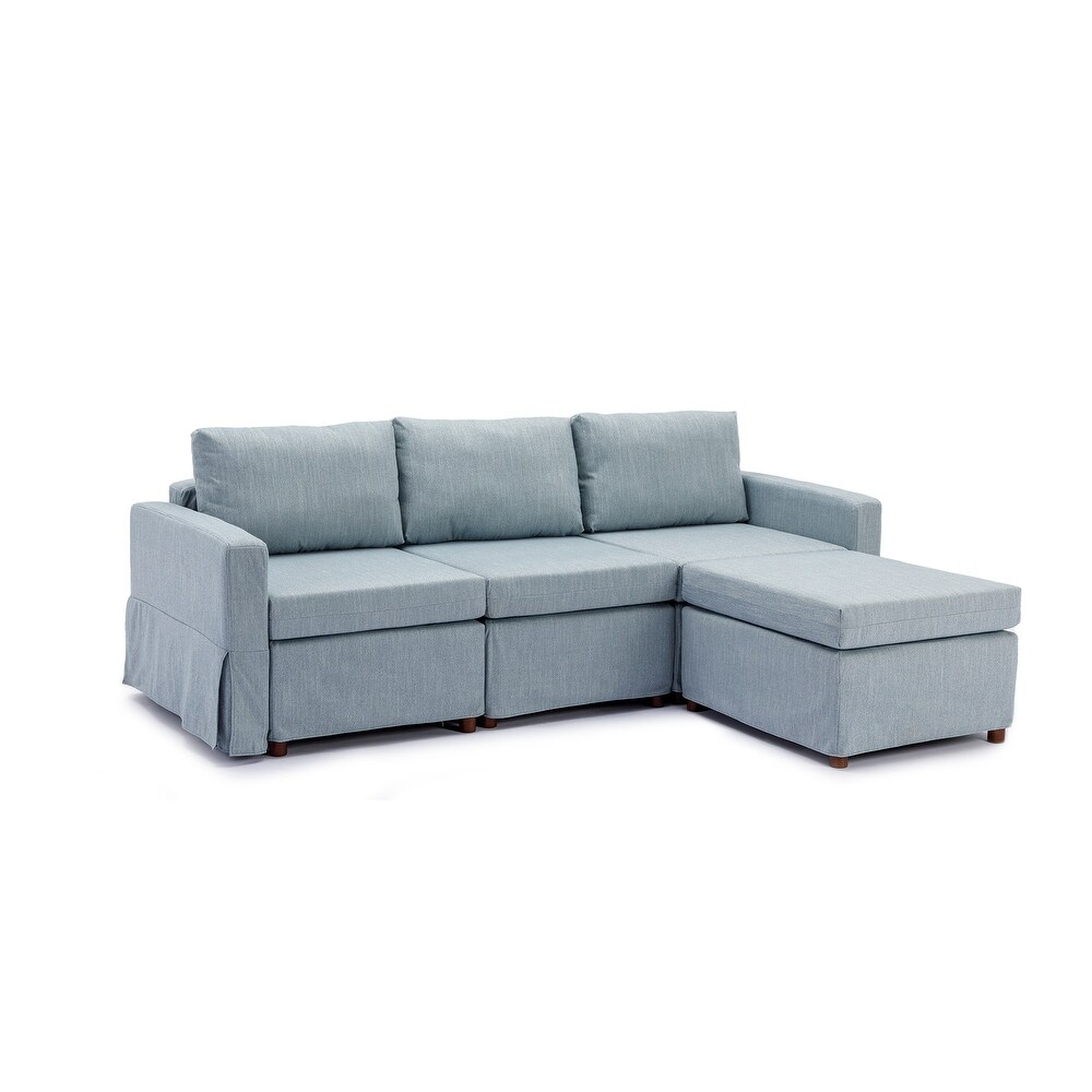 3 Seat Upholstered Module Sectional Sofa L Shape Linen Couch w/Ottoman