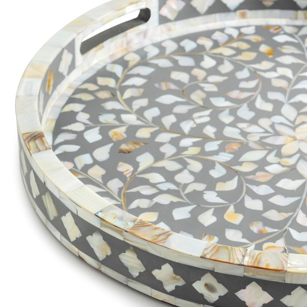 Gauri Kohli Jodhpur Mother Of Pearl Decorative Tray Grey