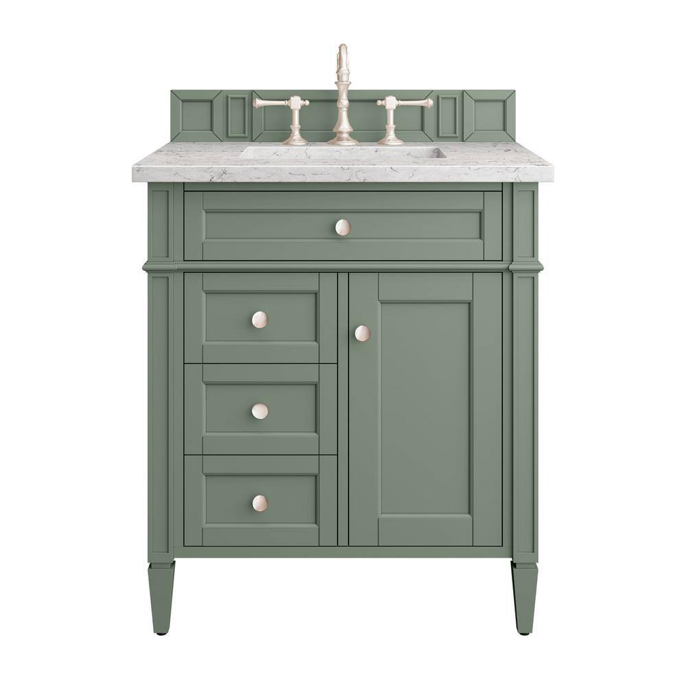 James Martin Vanities Brittany 30.0 in. W x 23.5 in. D x 33.8 in. H Bathroom Vanity in Smokey Celadon with Eternal Jasmine Pearl Quartz Top 650-V30-SC-3EJP