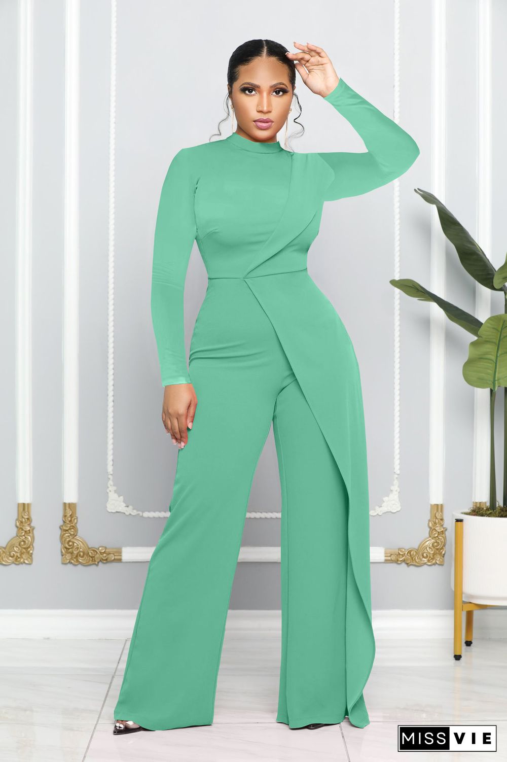 Autumn And Winter Fashion Long Sleeve Round Neck Jumpsuit