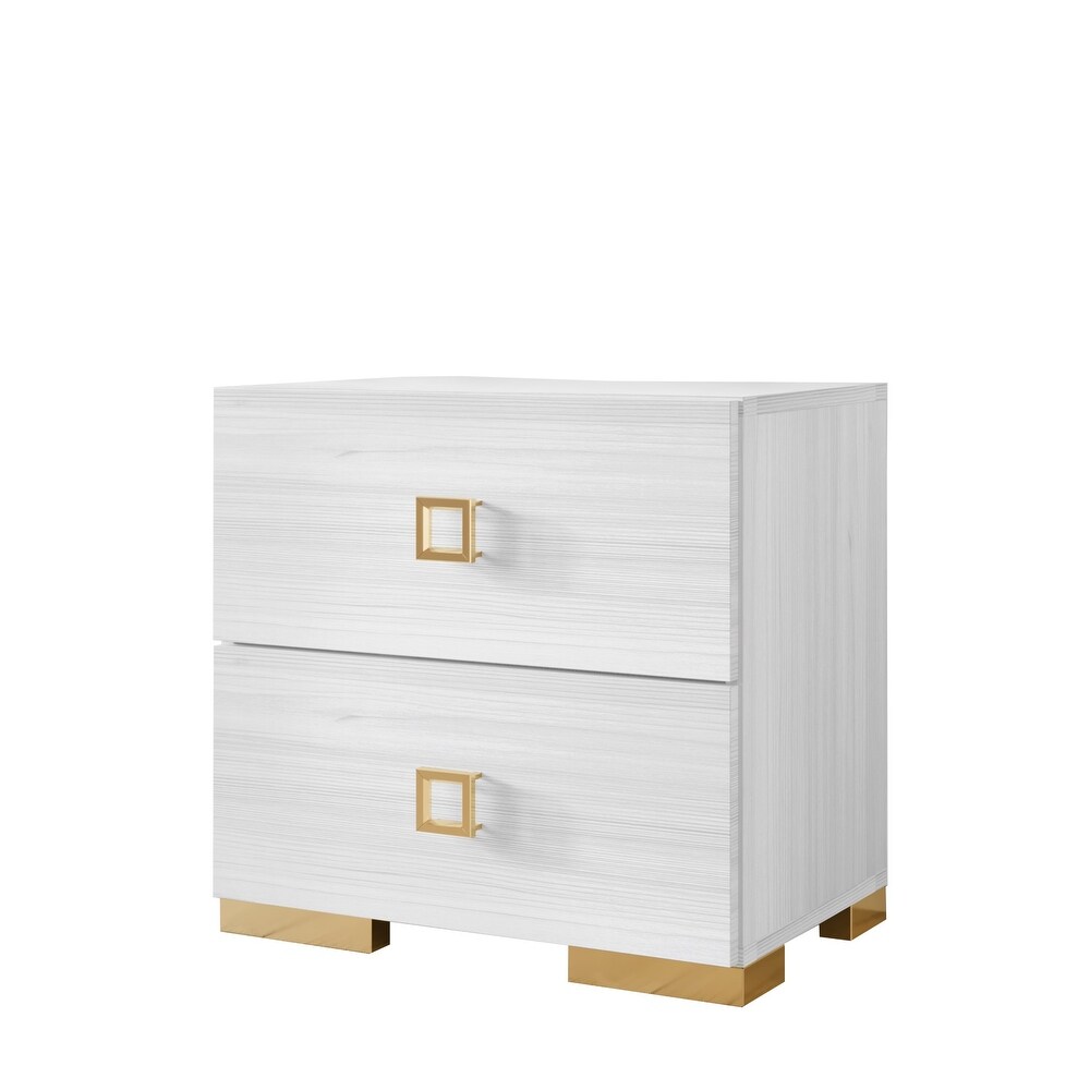 CraftPorch Modern Gold Legs Storage 2 Drawer Nightstand (Set of 2)