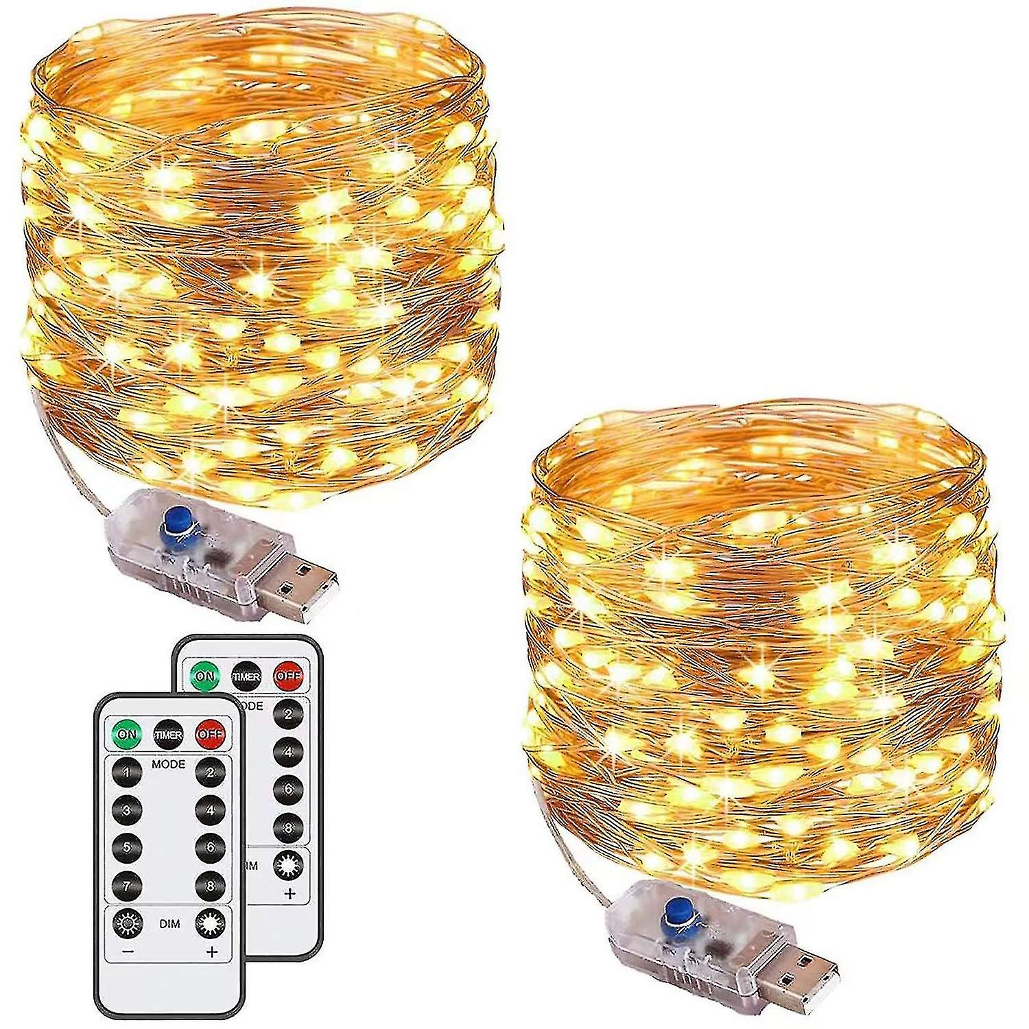 [2 Pack] Fairy String Lights， 100led 12m/40ft 8 Modes Usb Plug In Powered Lights Waterproof Outdoor/