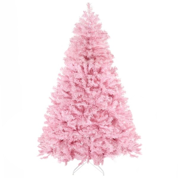 HOMCOM 6ft Tall Artificial Christmas Tree Holiday Décor with 1000 Branches，Auto Open，Steel Base，Wide Shape，Pink