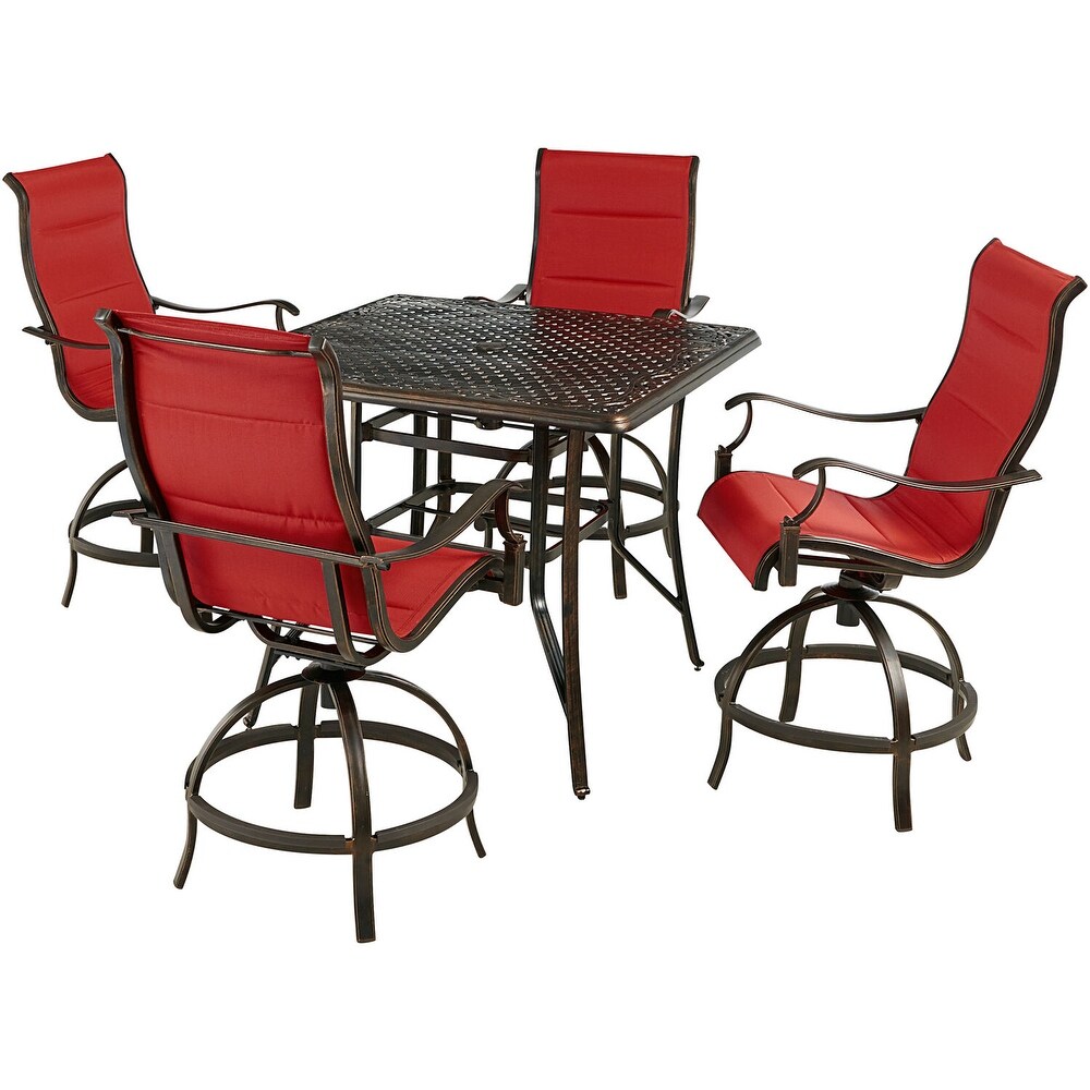 Hanover Traditions 5 Piece High Dining Set in Sunset w/4 Padded Swivel Counter Height Chairs and 42 in. Cast top Table