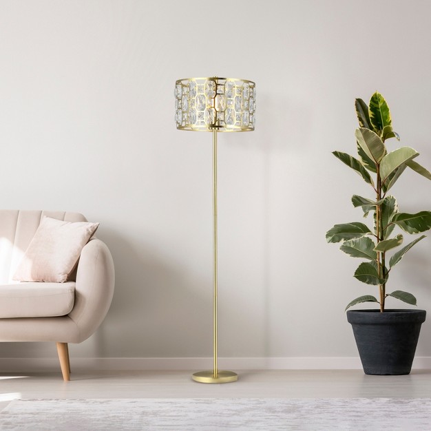 Cleo Glam Gold Metal And Faceted Crystal Drum Shade Floor Lamp River Of Goods