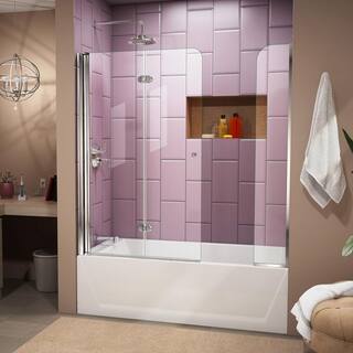 DreamLine Aqua Fold 56 in. to 60 in. x 58 in. Semi-Frameless Hinged Tub Door with Extender in Chrome SHDR-3636580-EX-01