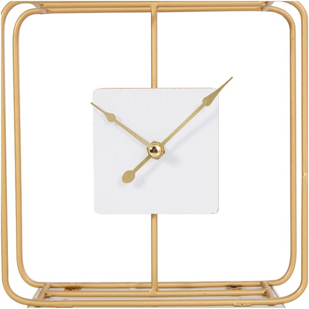 Metal Geometric Open Frame Clock With White Clockface And Base Gold Olivia amp May