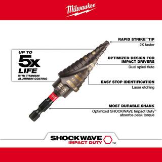 MW SHOCKWAVE 316 in. - 78 in. #4 Impact-Rated Titanium Step Drill Bit (12-Steps) 48-89-9244