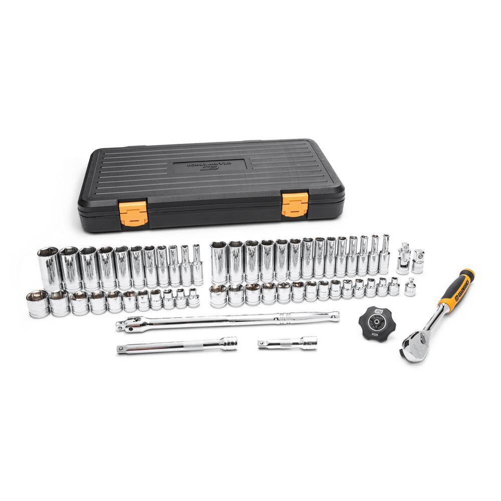 GEARWRENCH 38 in. Drive 90-Tooth 6-Point Standard and Deep SAEMetric Mechanics Tool Set (58-Piece) 85868