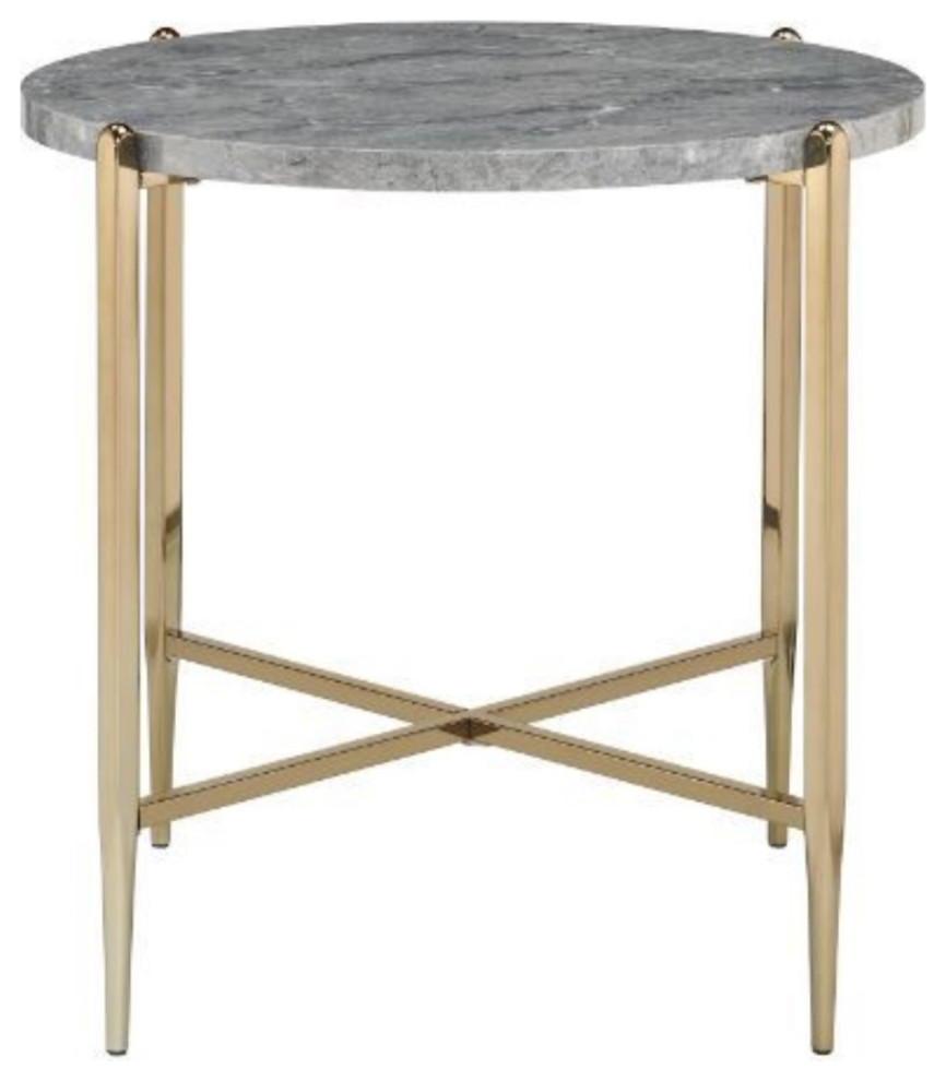 End Table  Faux Marble and Champagne Finish   Midcentury   Side Tables And End Tables   by Homesquare  Houzz