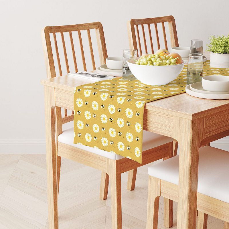 Table Runner， 100% Polyester， 14x108， Bumble Bees and Daisies