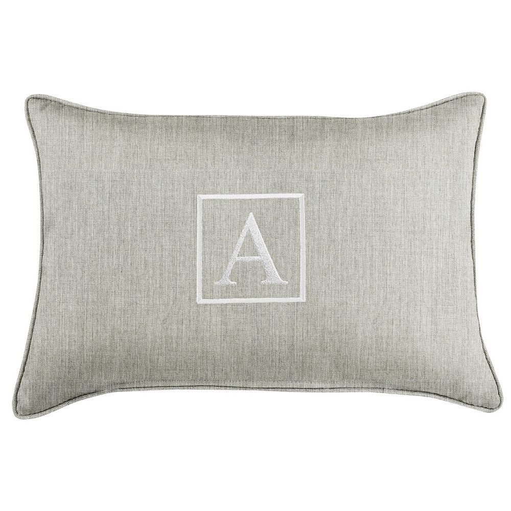 20 Gray and White Embroidered Monogram A Rectangular Lumbar Pillow