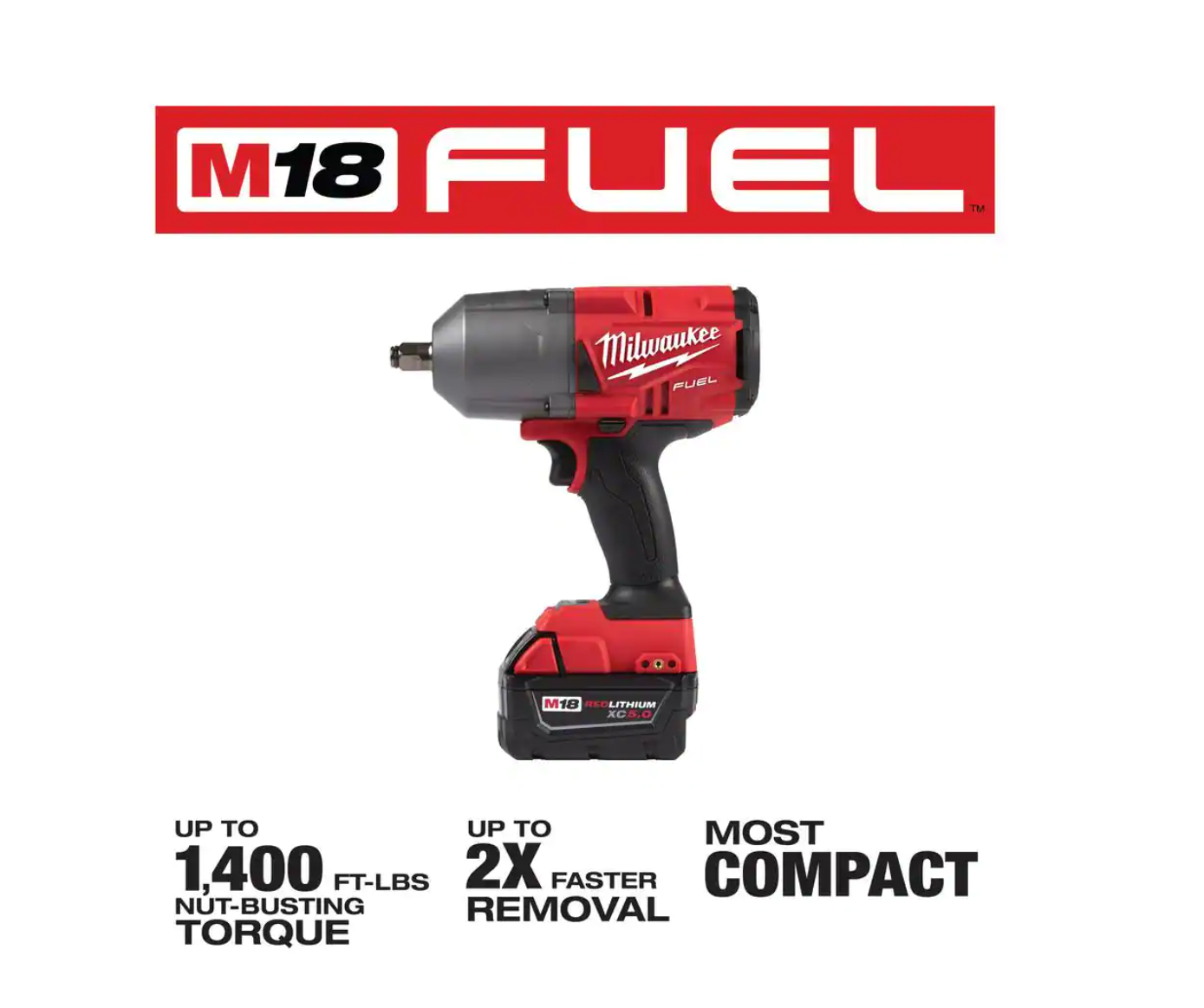 Milwaukee 2767-22-48-11-1850 M18 FUEL 18V Lithium-Ion Brushless Cordless 1/2 in. Impact Wrench W/ Friction Ring Kit W/ M18 5.0Ah Battery