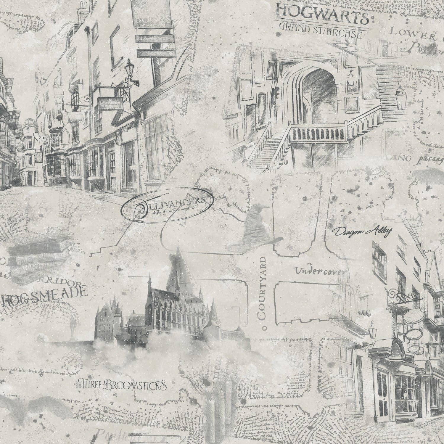 Harry Potter Map Peel & Stick Wallpaper in Taupe