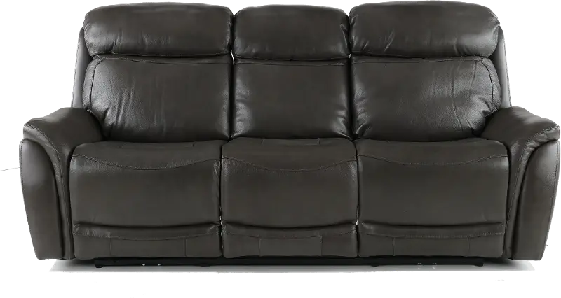 Happy Happy Gray Leather-Match Dual Power Reclining Sofa