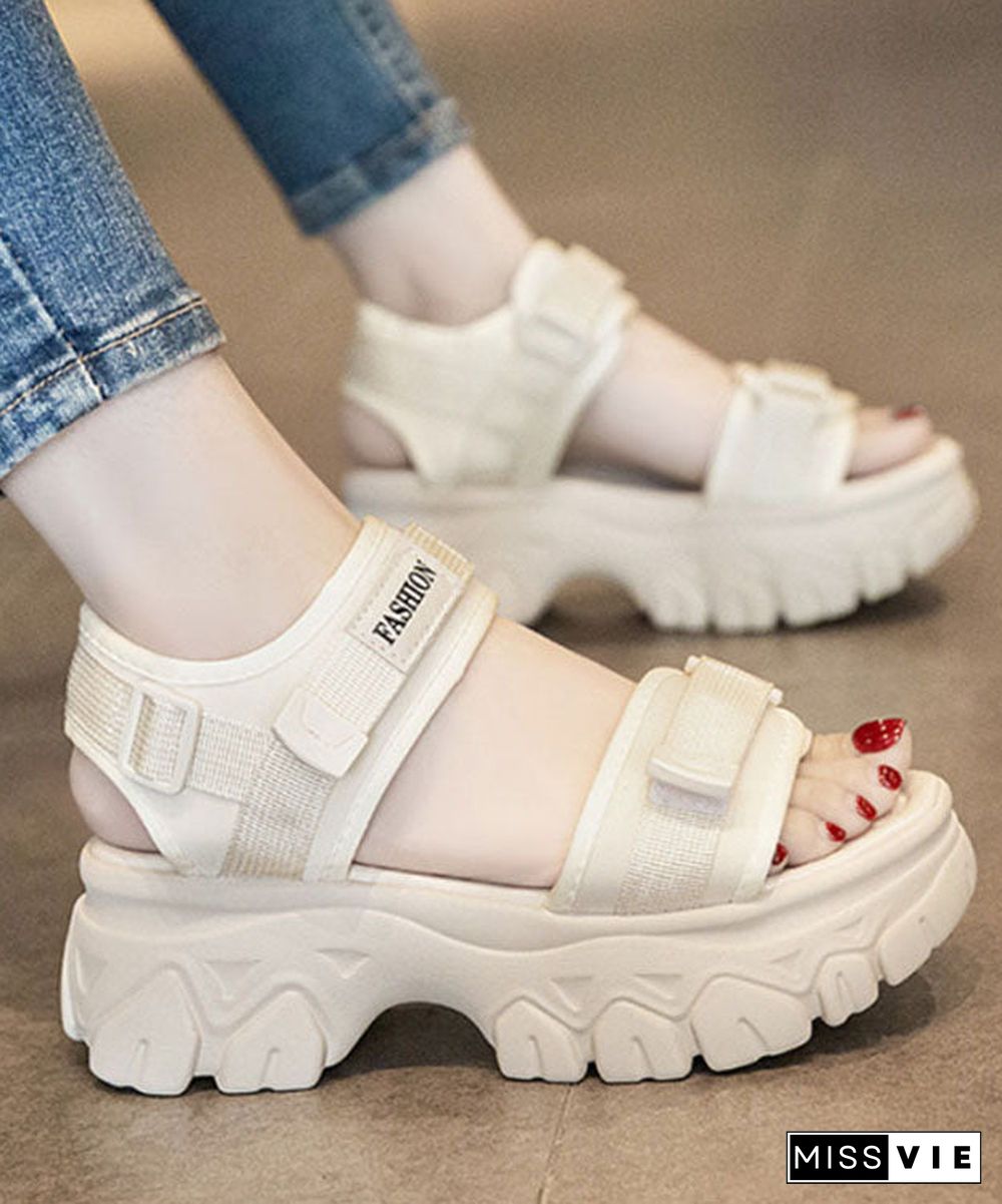 Beige Peep Toe Buckle Strap Splicing Platform Sandals